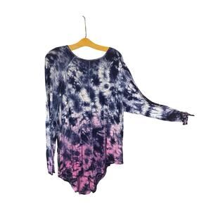 LIVI Lane Bryant Tie Dye Tunic Top Long Sleeve Navy Pink Size 22/24